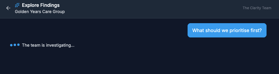 AI query portal processing a question with thinking indicator