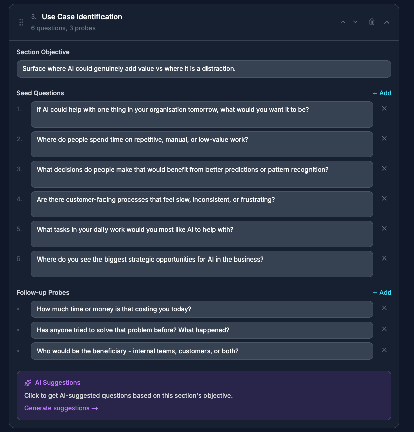 Customising interview flow and AI support settings