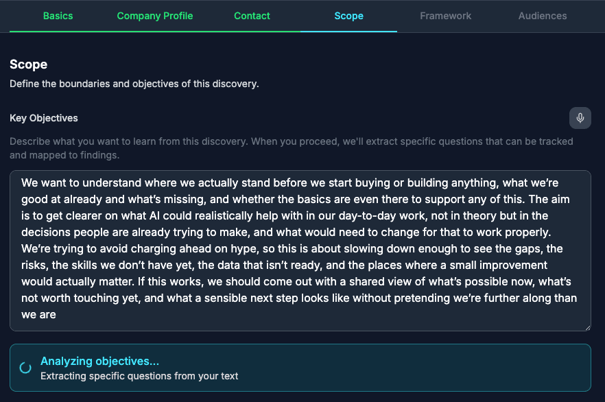 AI parsing objectives into structured items with priorities
